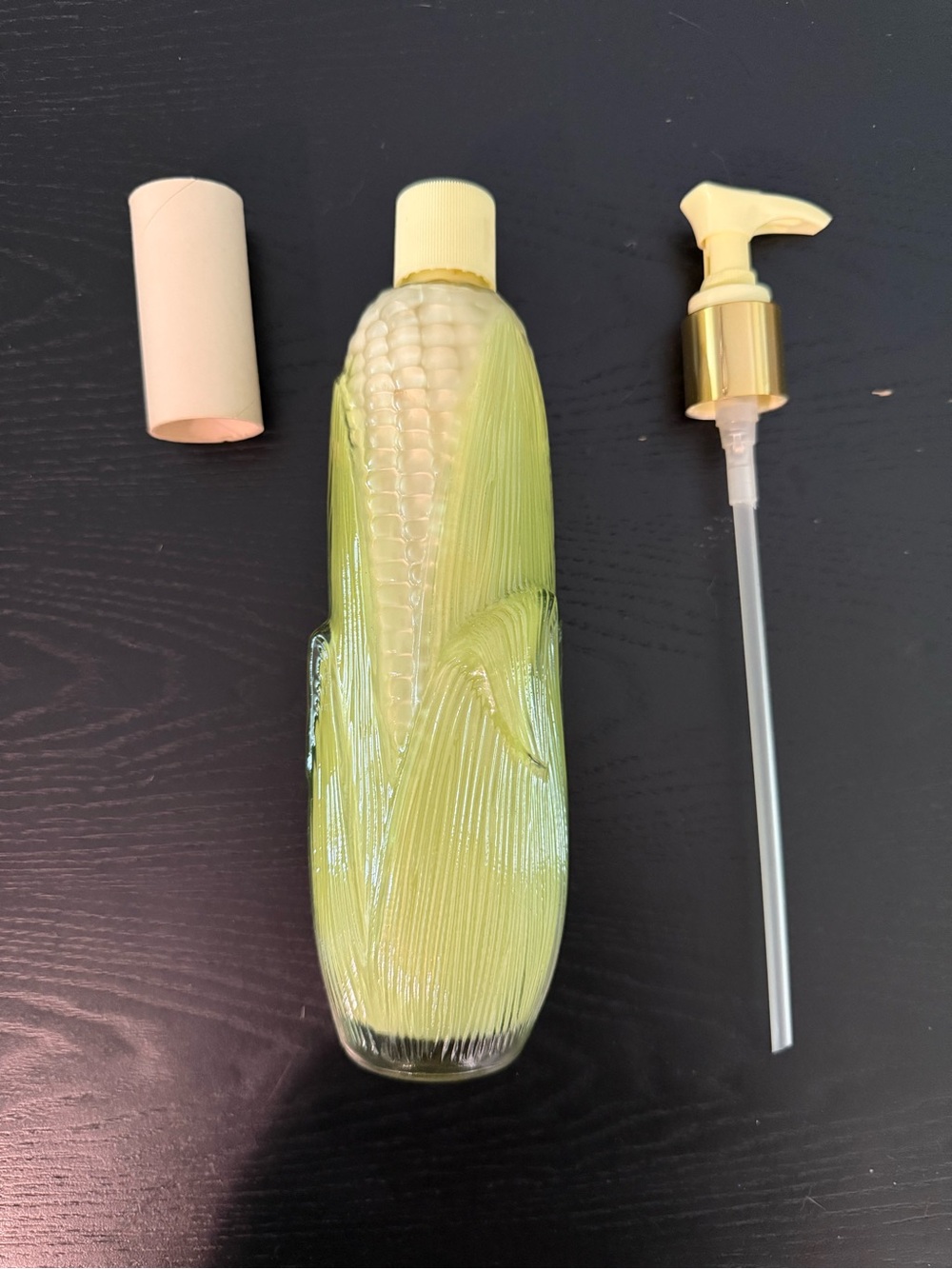 (1/2) Avon Corn-Shaped Soap Bottle in Light Green with Gold Pump